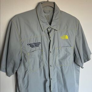 The North Face Gray Button-Up Shirt with Yellow Accents